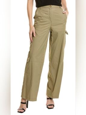 Sandro Olive Green Wide Leg Cargo Pants High Rise Lightweight Chic